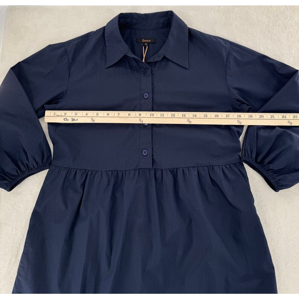 Quince 100% Organic Blue Cotton Poplin Midi Tunic Dress XS NWT Navy Shirtdress - Picture 7 of 11